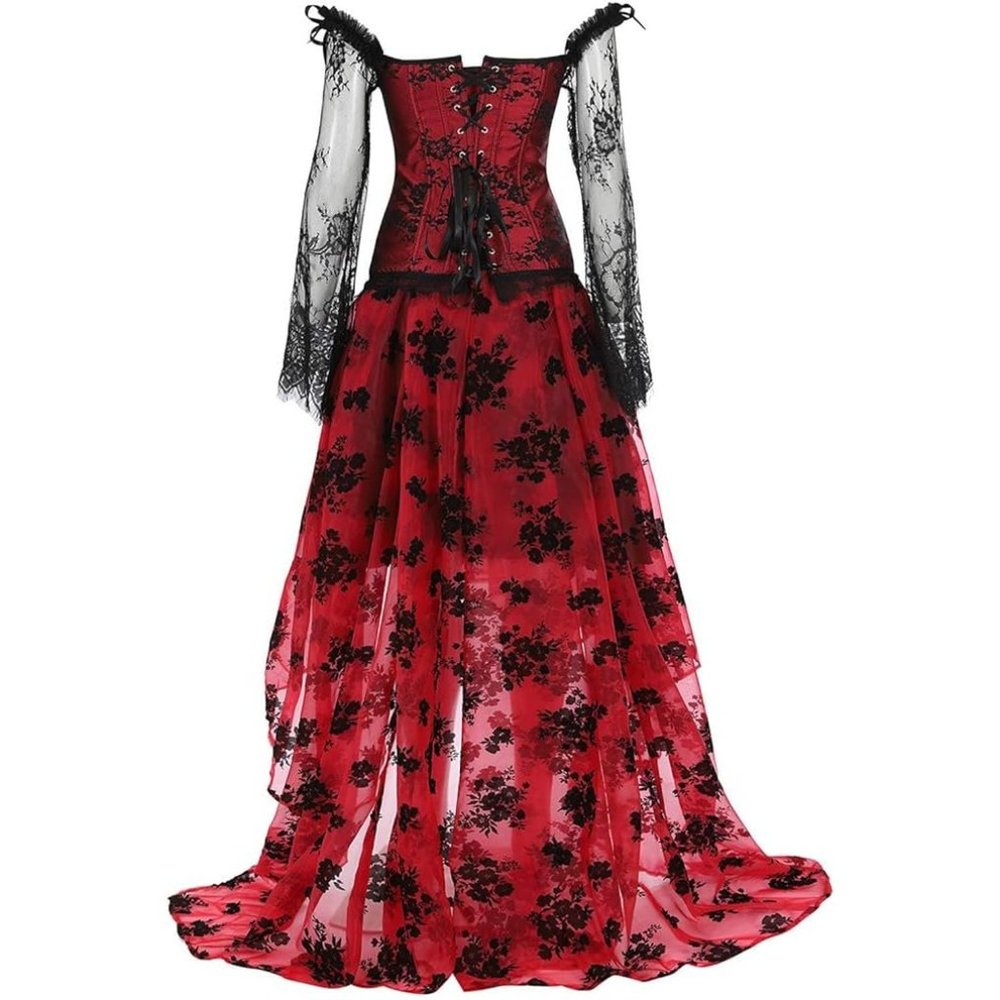 NWT Beautiful Red & Black Halloween Costume Corset Steampunk Gothic Salo… - Picture 3 of 16